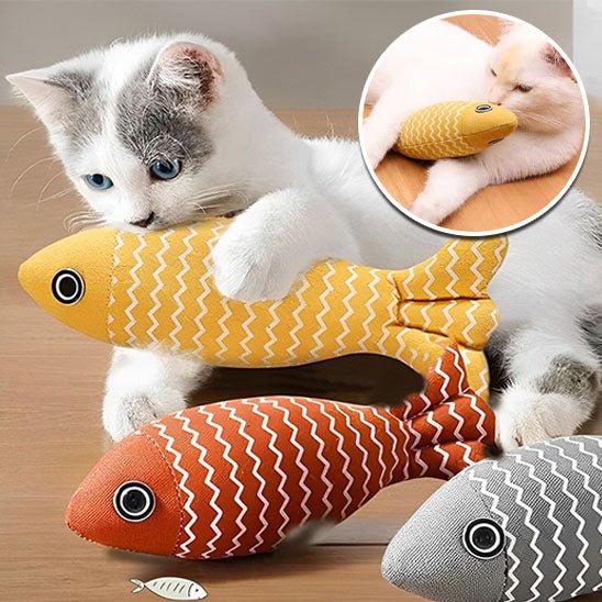 Jouet Poisson Kitty Kick Stick avec herbe à Chat : Votre chat le promènera partout dans la maison